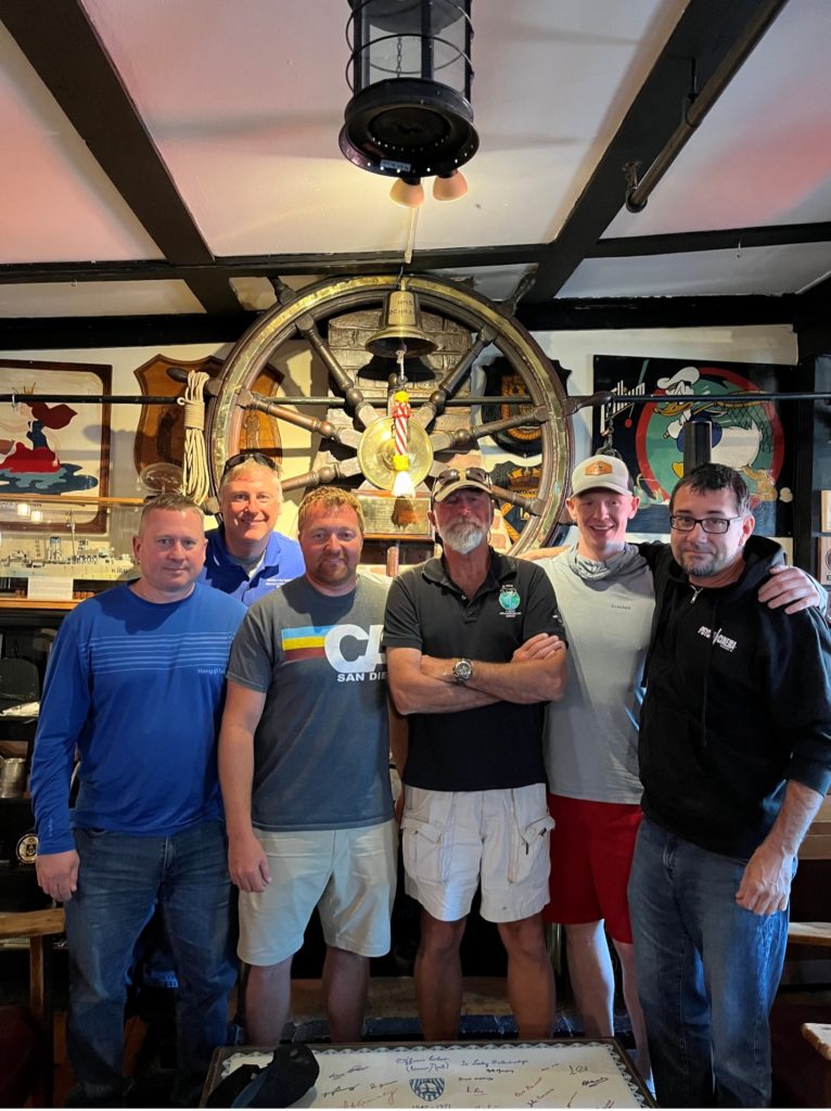 BAREG Newfoundland 2025 divers at the Crows Nest bar in St Johns, NL. In 1942, the bar was established by the Royal Canadian Navy’s Escort Force Commander as a place where merchant ship and escort force captains and officers could meet informally before setting out into the Battle of the Atlantic.