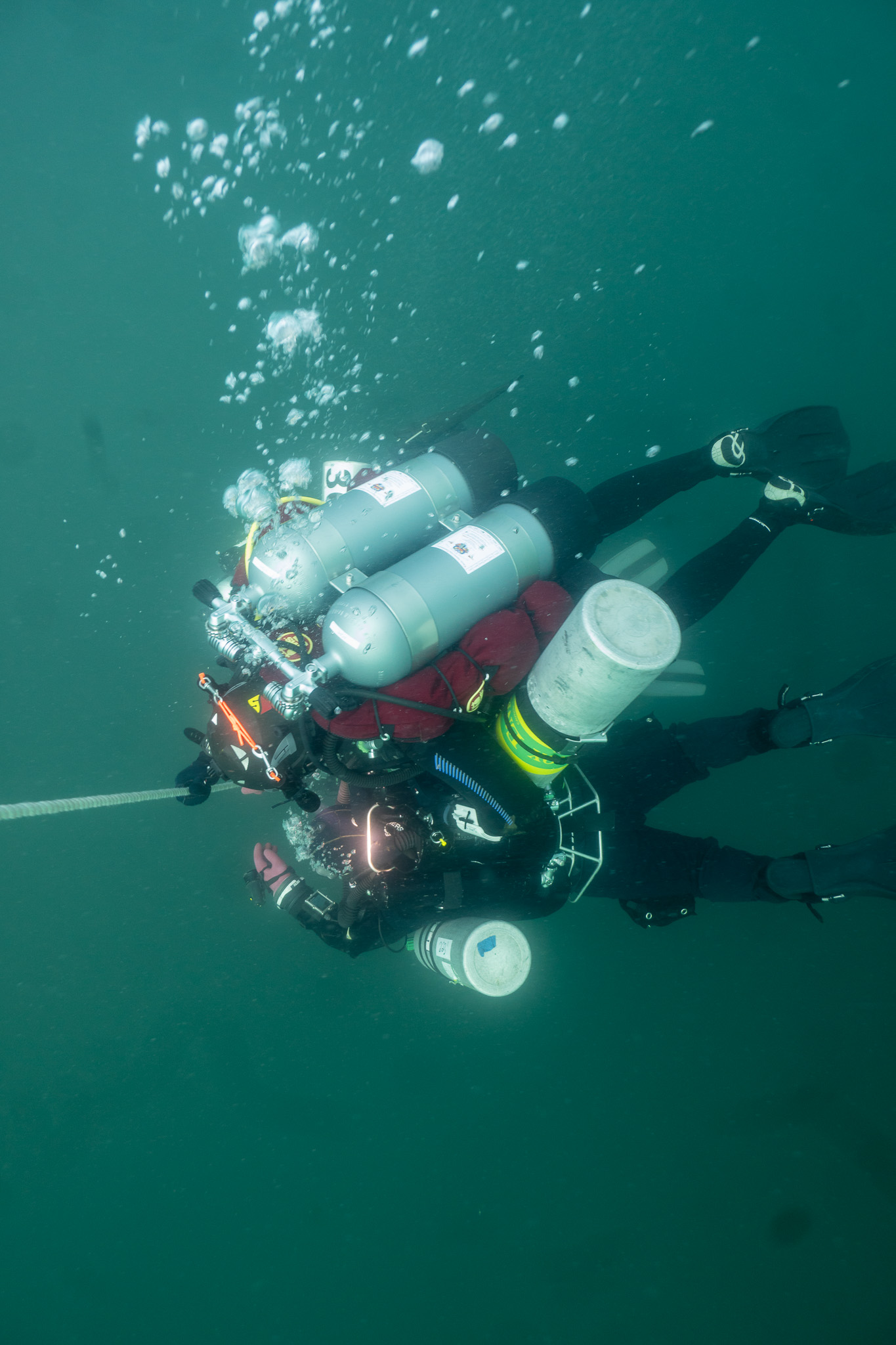 1. BAREG divers basking in the warmth of the 20-foot deco stop on ascent from the U-869. Photo Source: Fred Engle/BAREG