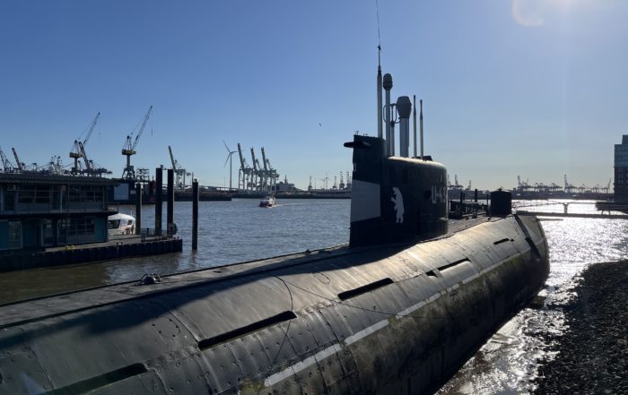 The Tango class (NATO designation) B-515 was built in 1976 and served in the Soviet and Russian navies' Northern Fleet until early in the 21st century. The hull design is directly descended from the Type XXI U-boats, such as the Wilhelm Bauer, that were being built in Germany in the early 1940s. Today the B-515 is a museum ship in Hamburg lying on the Elbe River's bed at low tide. It's unclear how the museum operator came up with the designation U-434 (painted on the conning tower) as this submarine never served in either the FRG's Bundesmarine or the DDR's Volksmarine.